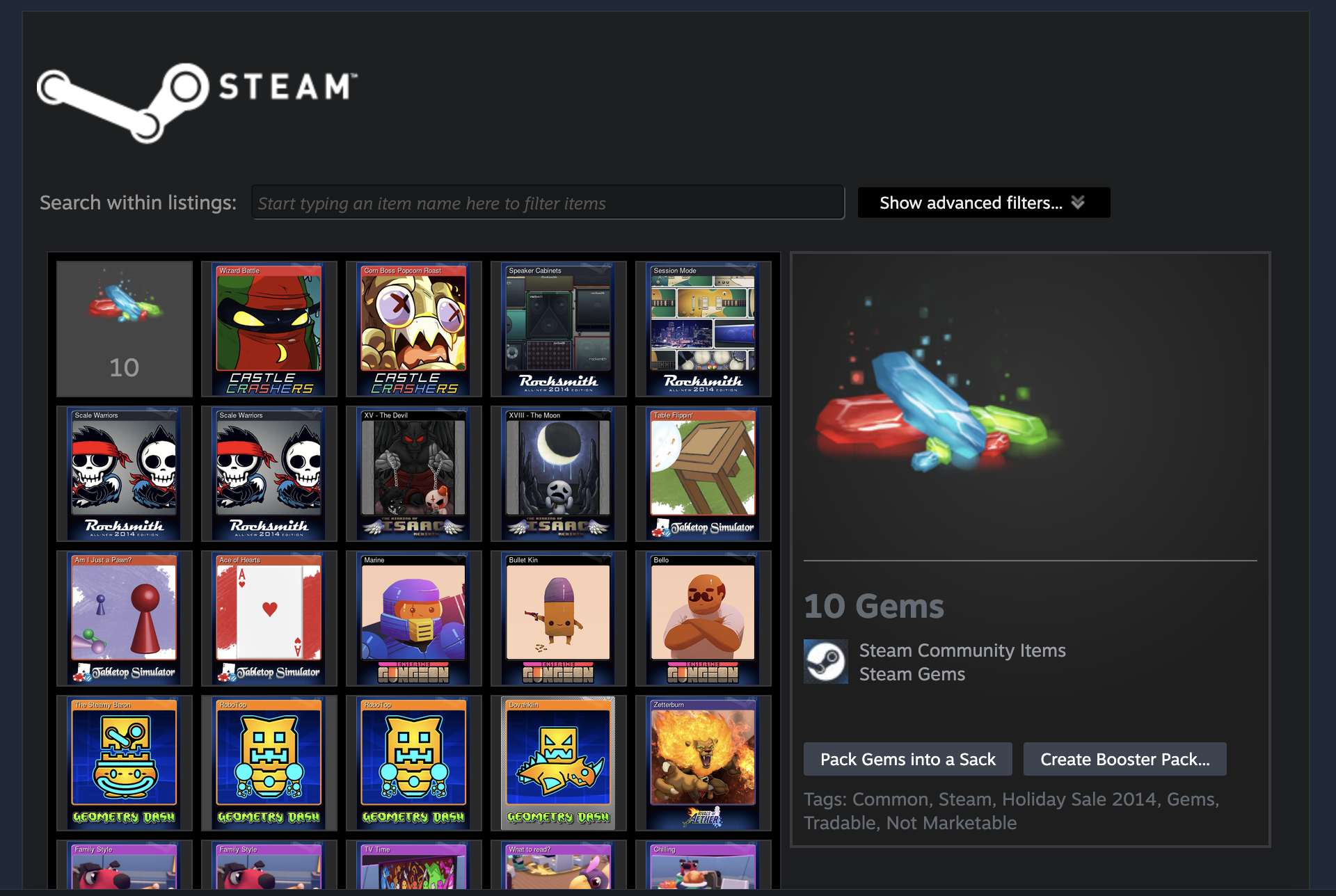 Steam gems